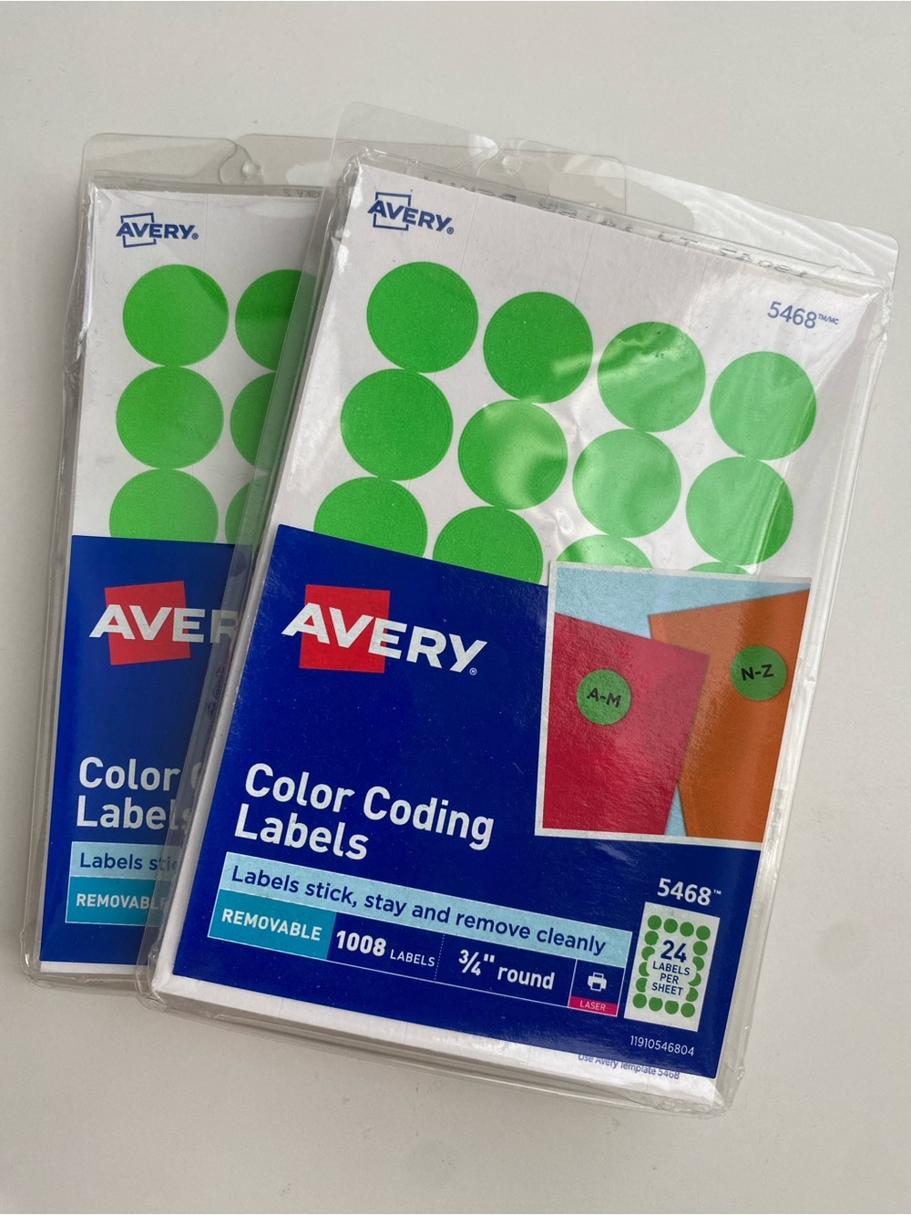 Avery Printable Removable Color-Coding Labels 3/4" Neon Green 1008/Pack Lot Of 2